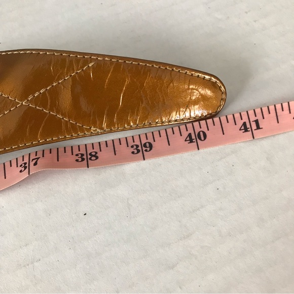 Retro Belt Embossed Copper Color Wide Belt Narrows to Gold Teardrop Buckle Sz M - Picture 11 of 13